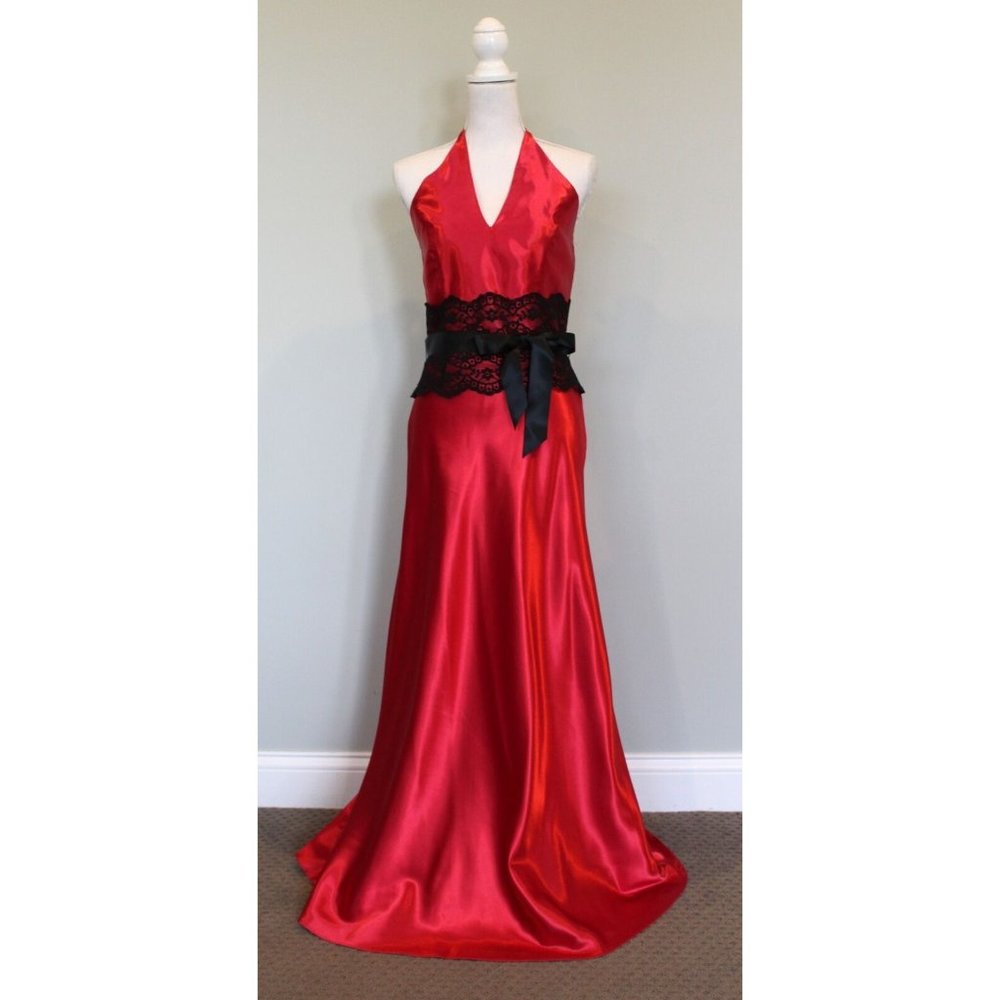 Vintage Y2K JESSICA McCLINTOCK For GUNNE SAX Red Satin Dress, Jrs 7/8 Women 2 4
